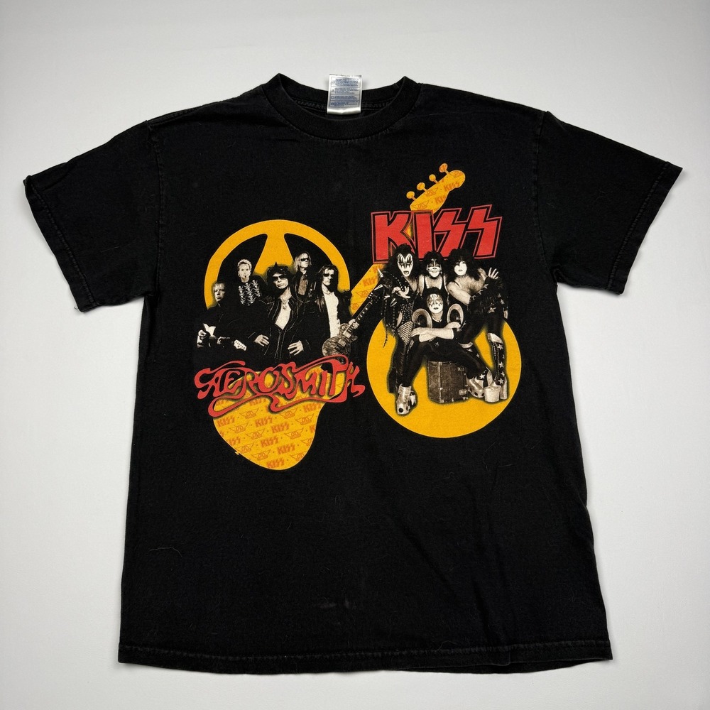 Vintage Aerosmith KISS Shirt Mens Medium Black 2003-2004 Tour Graphic Tee